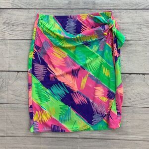 Jantzen sz L Swim Beach Skirt Cover-up Sarong Neon Vintage Funky Pattern